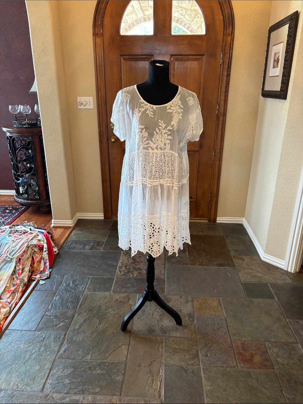 Johnny Was White Embroidered Mini Dress